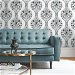 NextWall Peel &amp; Stick Floral Ogee Steel &amp; Rustic Taupe Wallpaper thumbnail image 2 of 5