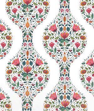 NextWall Peel & Stick Floral Ogee Rose Pink & Spruce Wallpaper