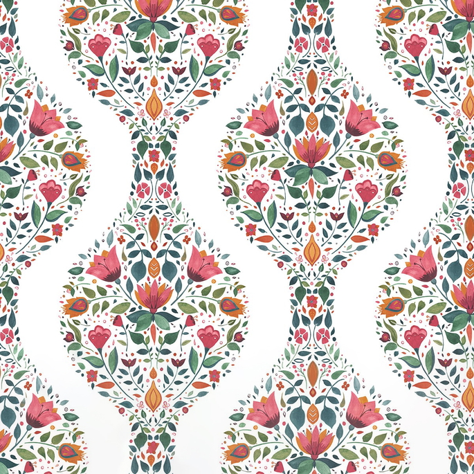 NextWall Peel &amp; Stick Floral Ogee Rose Pink &amp; Spruce Wallpaper image 1 of 5