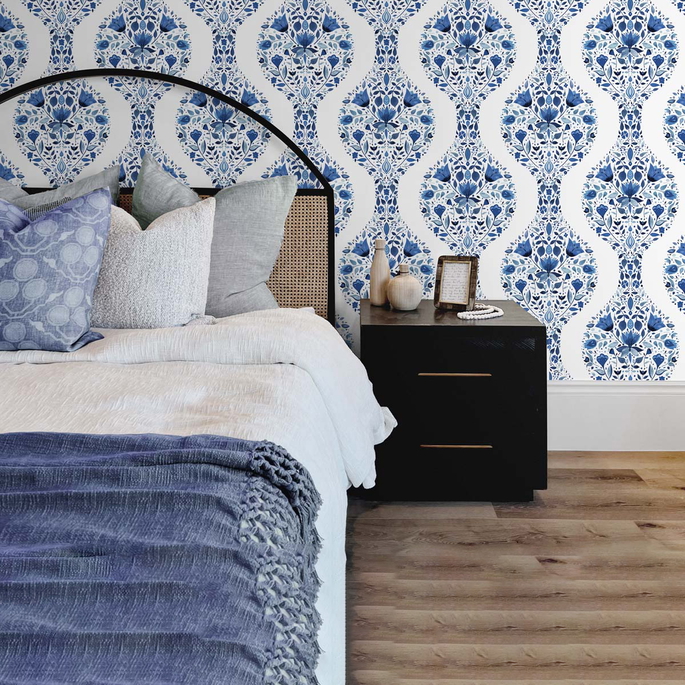 NextWall Peel &amp; Stick Floral Ogee Bluestone Wallpaper image 3 of 5