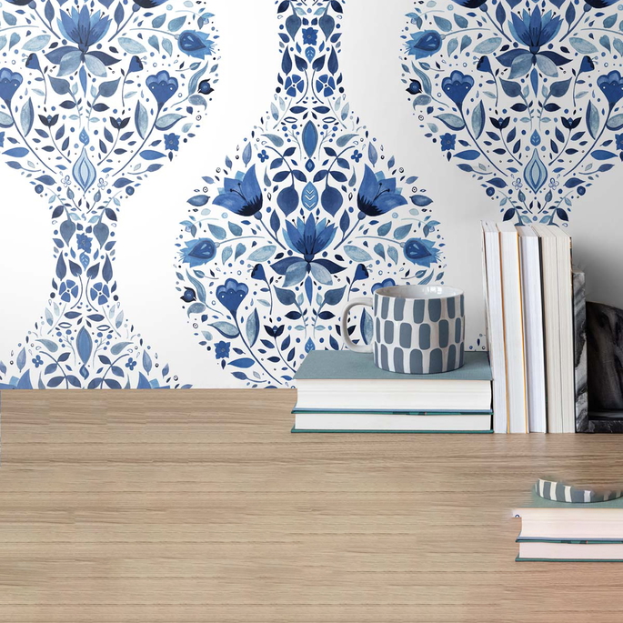 NextWall Peel &amp; Stick Floral Ogee Bluestone Wallpaper image 4 of 5
