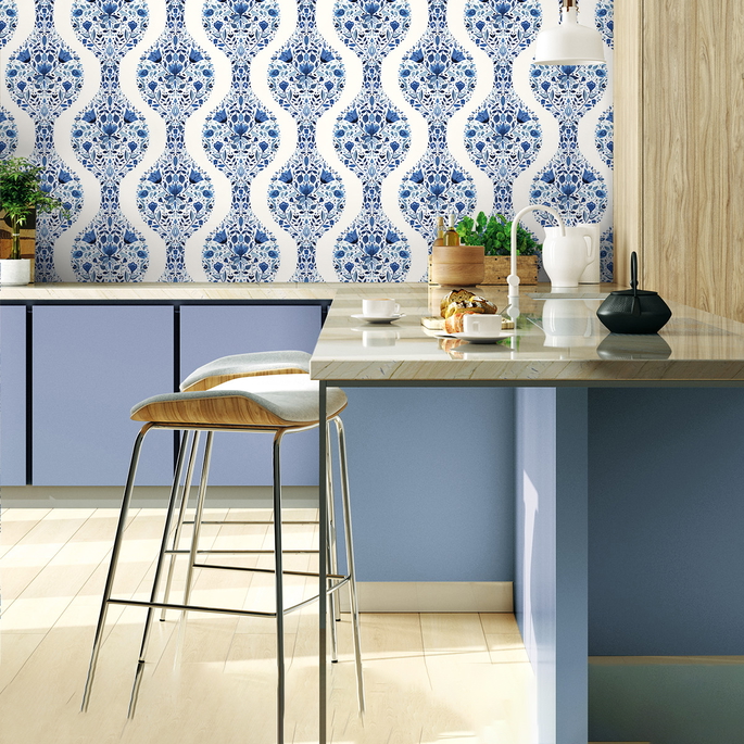 NextWall Peel &amp; Stick Floral Ogee Bluestone Wallpaper image 5 of 5