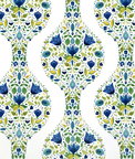 NextWall Peel & Stick Floral Ogee Cobalt & Spring Green Wallpaper