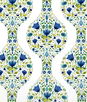 NextWall Peel & Stick Floral Ogee Cobalt & Spring Green Wallpaper