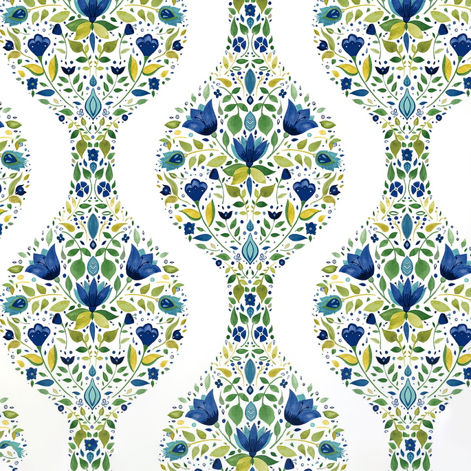NextWall Peel &amp; Stick Floral Ogee Cobalt &amp; Spring Green Wallpaper image 1 of 5