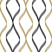 NextWall Peel & Stick Ogee Ribbon Metallic Gold & Ebony Wallpaper