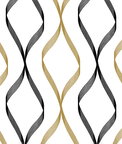 NextWall Peel & Stick Ogee Ribbon Metallic Gold & Ebony Wallpaper