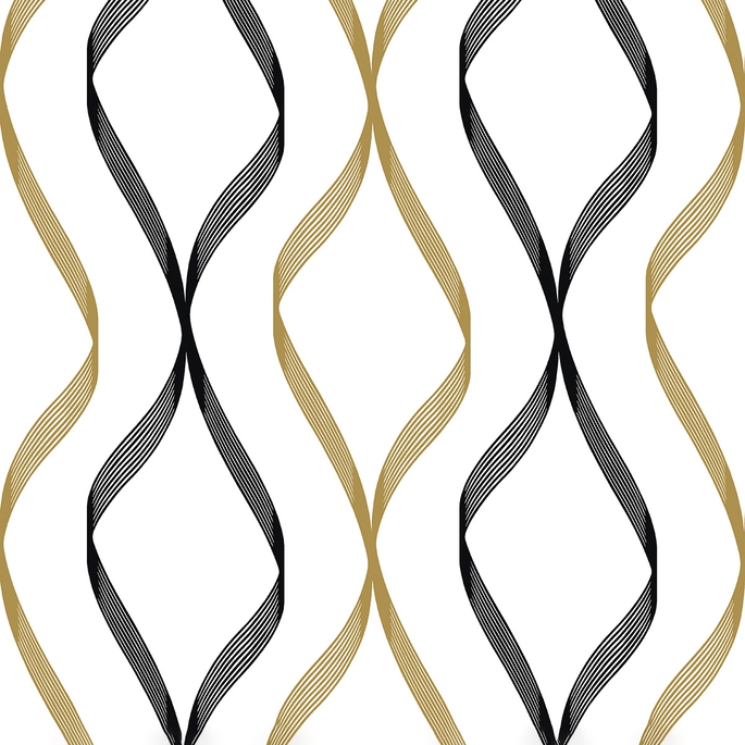 NextWall Peel &amp; Stick Ogee Ribbon Metallic Gold &amp; Ebony Wallpaper image 1 of 5