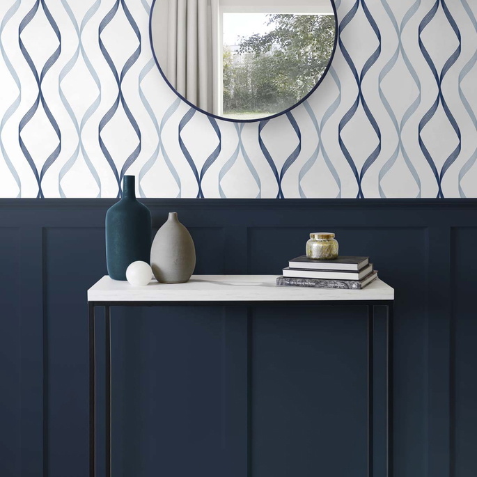 NextWall Peel &amp; Stick Ogee Ribbon Celtic Blue &amp; Dewdrop Wallpaper image 2 of 5