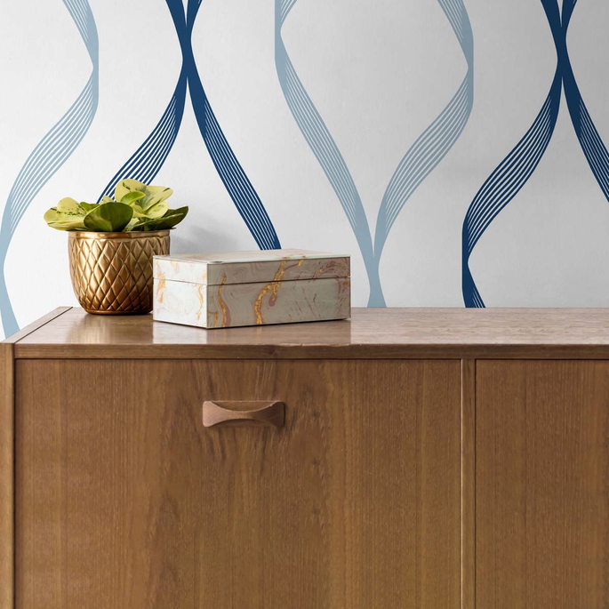 NextWall Peel &amp; Stick Ogee Ribbon Celtic Blue &amp; Dewdrop Wallpaper image 3 of 5