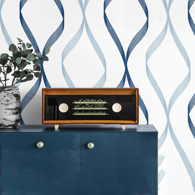NextWall Peel &amp; Stick Ogee Ribbon Celtic Blue &amp; Dewdrop Wallpaper image 4 of 5