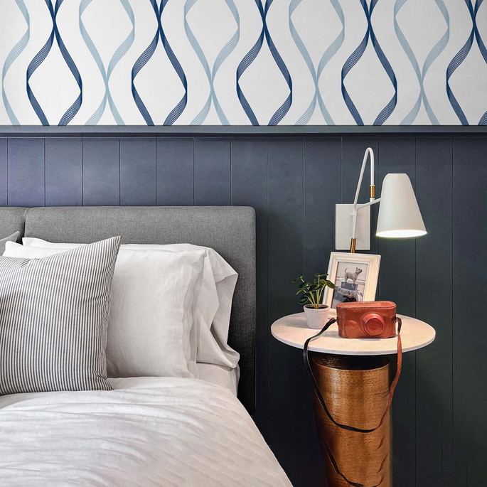 NextWall Peel &amp; Stick Ogee Ribbon Celtic Blue &amp; Dewdrop Wallpaper image 5 of 5