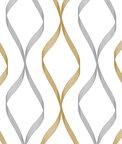 NextWall Peel & Stick Ogee Ribbon Silver & Gold Wallpaper