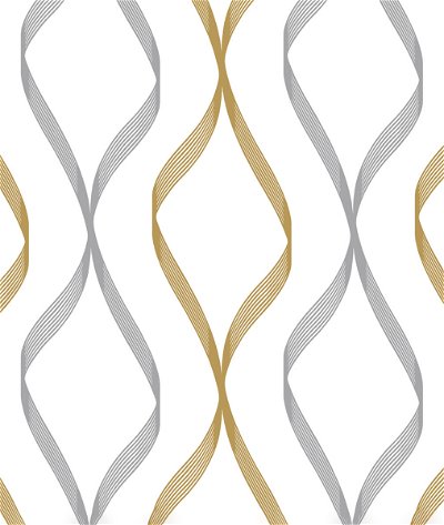 NextWall Peel & Stick Ogee Ribbon Silver & Gold Wallpaper