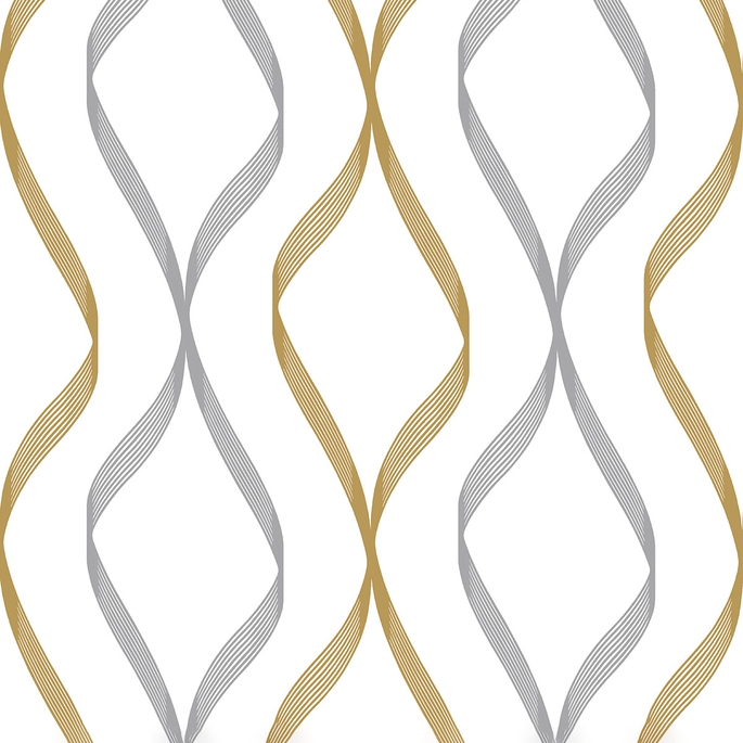 NextWall Peel &amp; Stick Ogee Ribbon Silver &amp; Gold Wallpaper image 1 of 5
