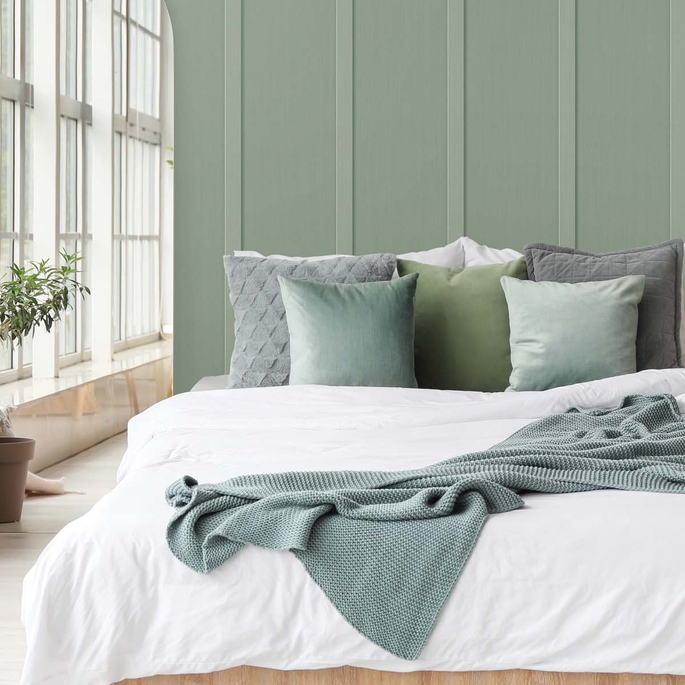 NextWall Peel &amp; Stick Faux Board &amp; Batten Sage Green Wallpaper image 2 of 5