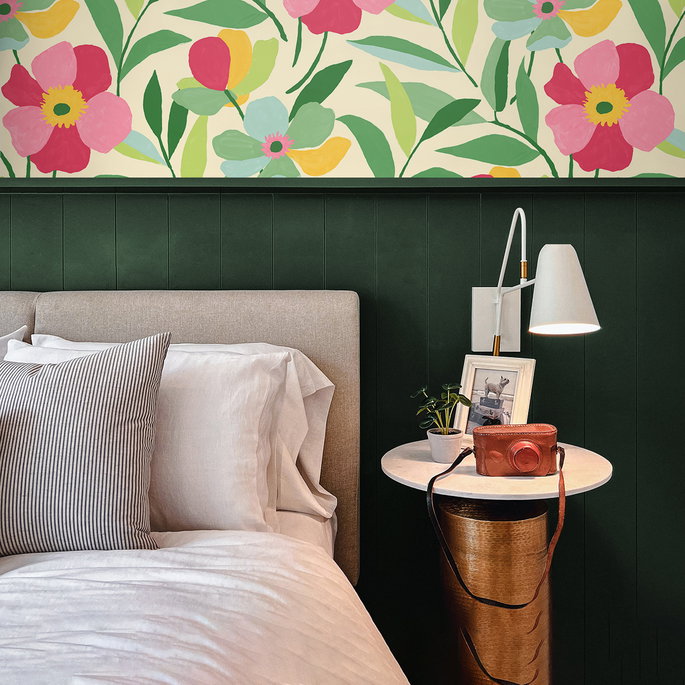 NextWall Peel &amp; Stick Garden Block Floral Pink &amp; Kelly Green Wallpaper image 4 of 5