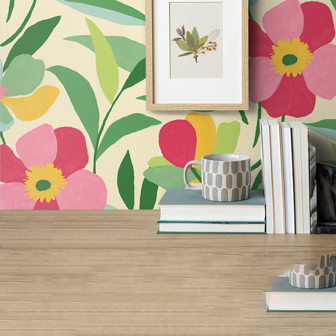 NextWall Peel &amp; Stick Garden Block Floral Pink &amp; Kelly Green Wallpaper image 5 of 5