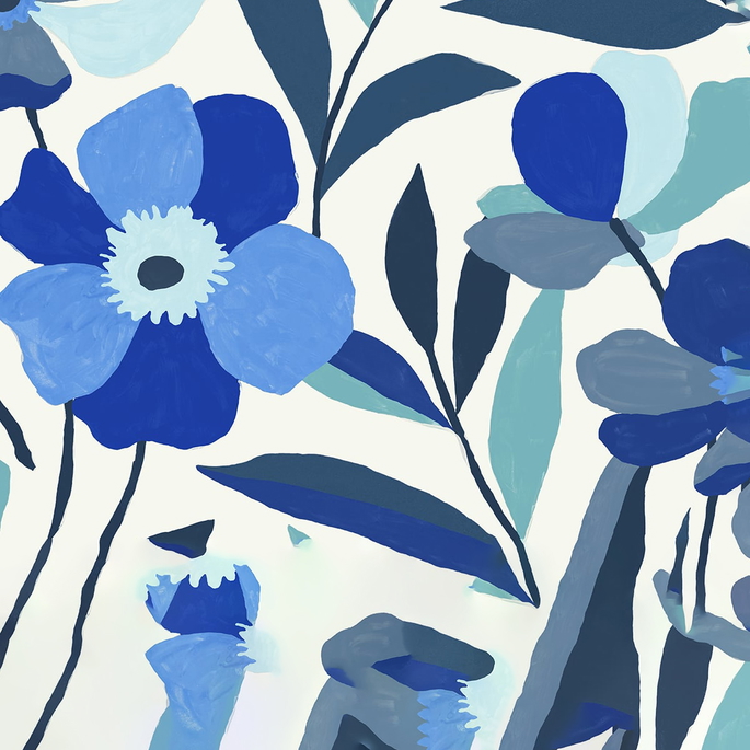 NextWall Peel &amp; Stick Garden Block Floral Cobalt Blue &amp; Lagoon Wallpaper image 1 of 5