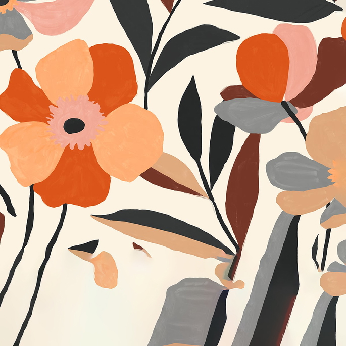 NextWall Peel &amp; Stick Garden Block Floral Orange &amp; Ebony Wallpaper image 1 of 5