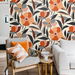 NextWall Peel &amp; Stick Garden Block Floral Orange &amp; Ebony Wallpaper thumbnail image 4 of 5