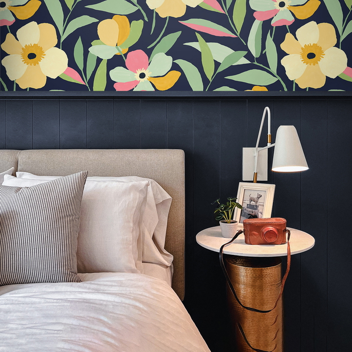 NextWall Peel &amp; Stick Garden Block Floral Deep Navy &amp; Pastels  Wallpaper image 3 of 5
