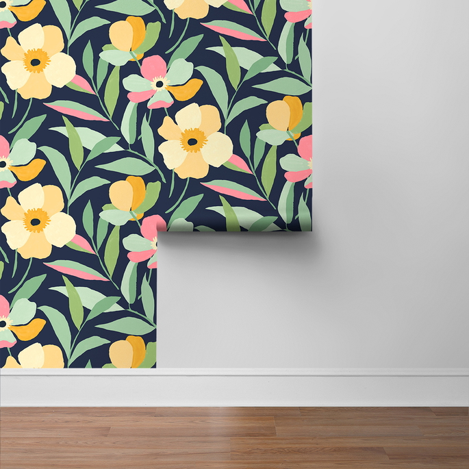 NextWall Peel &amp; Stick Garden Block Floral Deep Navy &amp; Pastels  Wallpaper image 5 of 5