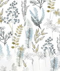 NextWall Peel & Stick Wild Garden Glacier Blue & Matte Brass Wallpaper