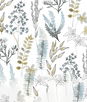 NextWall Peel & Stick Wild Garden Glacier Blue & Matte Brass Wallpaper