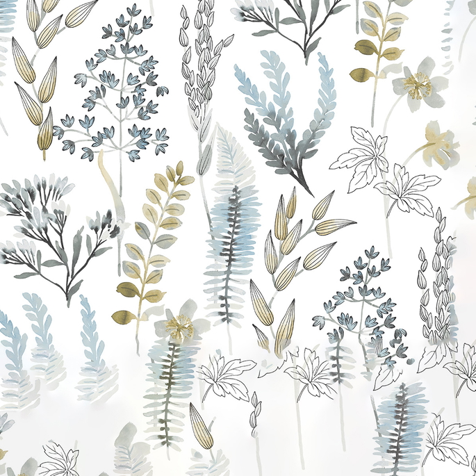 NextWall Peel &amp; Stick Wild Garden Glacier Blue &amp; Matte Brass Wallpaper image 1 of 5