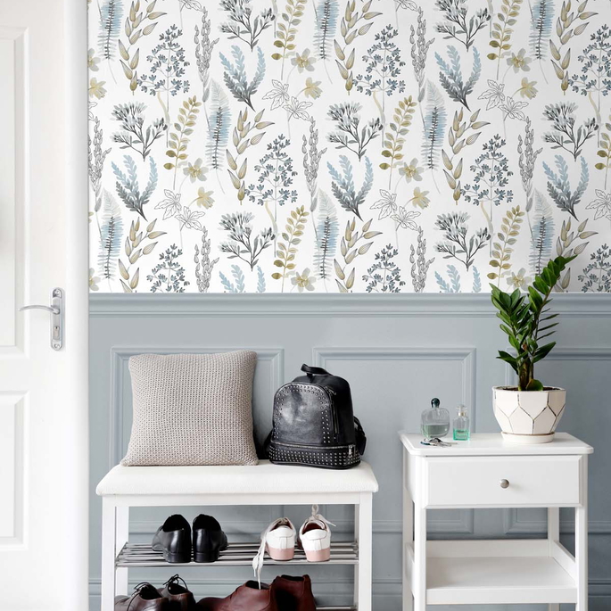 NextWall Peel &amp; Stick Wild Garden Glacier Blue &amp; Matte Brass Wallpaper image 3 of 5