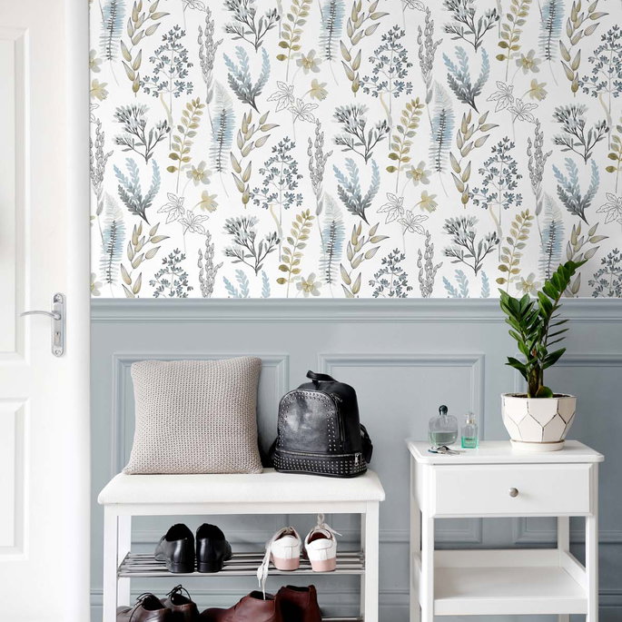 NextWall Peel &amp; Stick Wild Garden Glacier Blue &amp; Matte Brass Wallpaper image 3 of 5