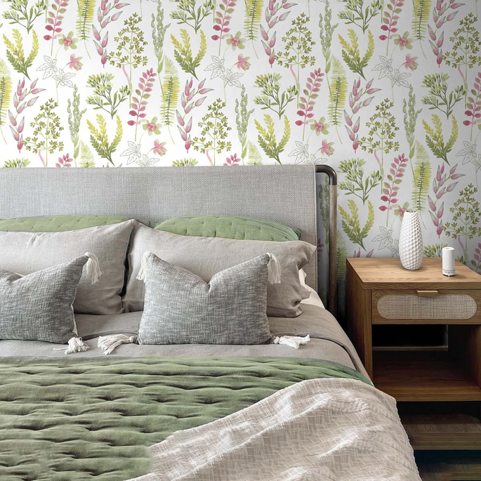 NextWall Peel &amp; Stick Wild Garden Lemongrass &amp; Posy Pink Wallpaper image 2 of 5