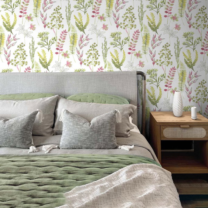 NextWall Peel &amp; Stick Wild Garden Lemongrass &amp; Posy Pink Wallpaper image 2 of 5
