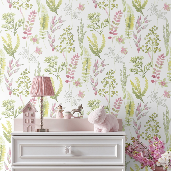 NextWall Peel &amp; Stick Wild Garden Lemongrass &amp; Posy Pink Wallpaper image 3 of 5
