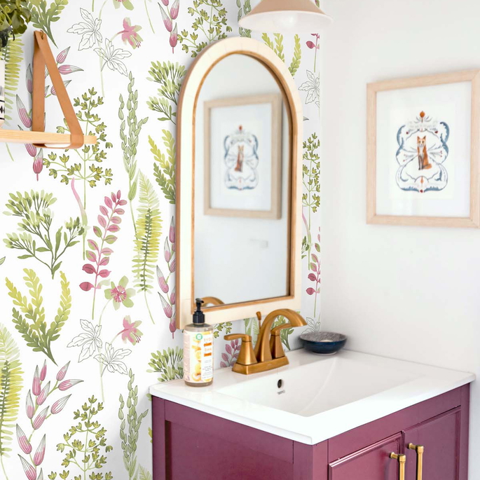 NextWall Peel &amp; Stick Wild Garden Lemongrass &amp; Posy Pink Wallpaper image 4 of 5
