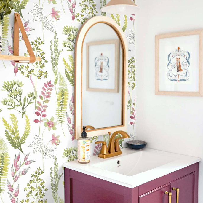 NextWall Peel &amp; Stick Wild Garden Lemongrass &amp; Posy Pink Wallpaper image 4 of 5