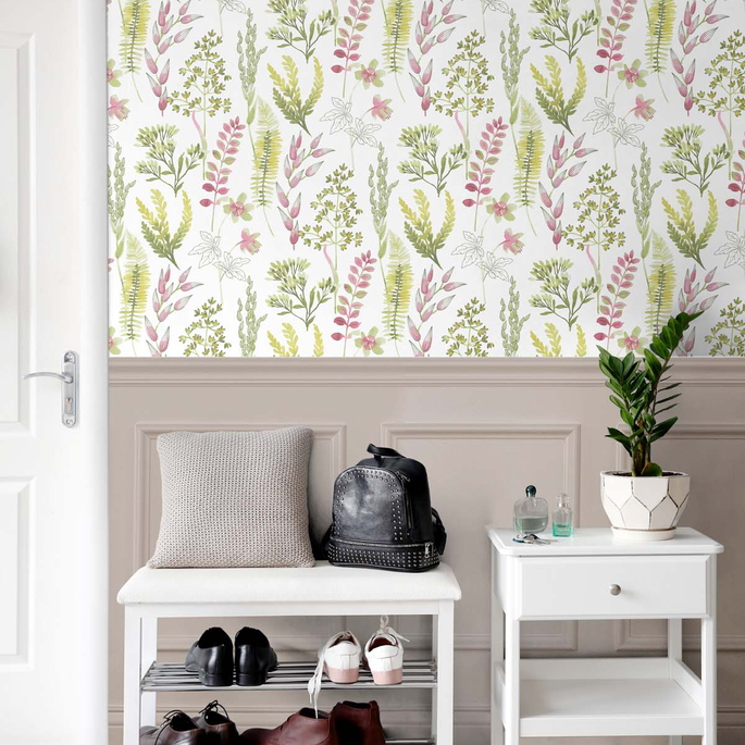 NextWall Peel &amp; Stick Wild Garden Lemongrass &amp; Posy Pink Wallpaper image 5 of 5