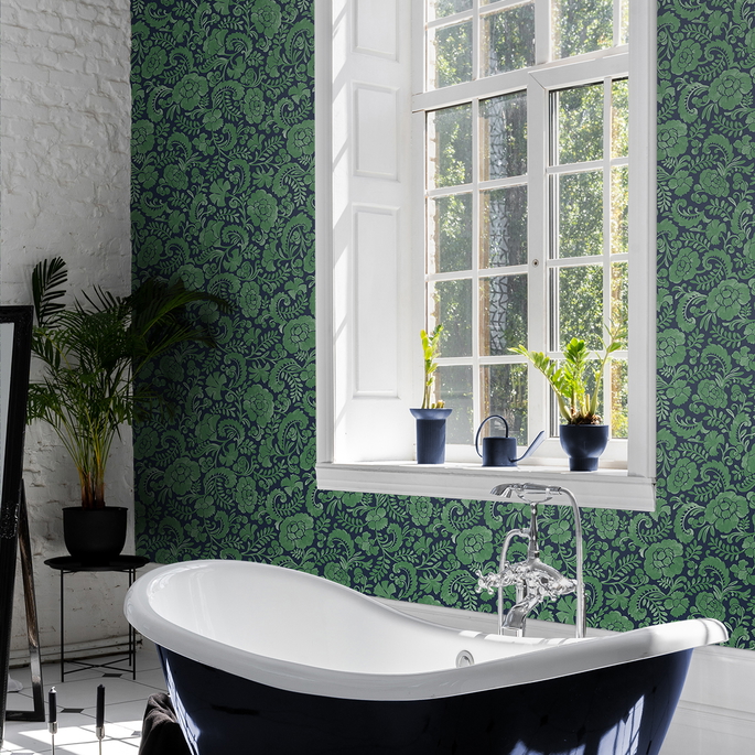 NextWall Peel &amp; Stick Tonal Paisley Spearmint &amp; Navy Wallpaper image 2 of 5