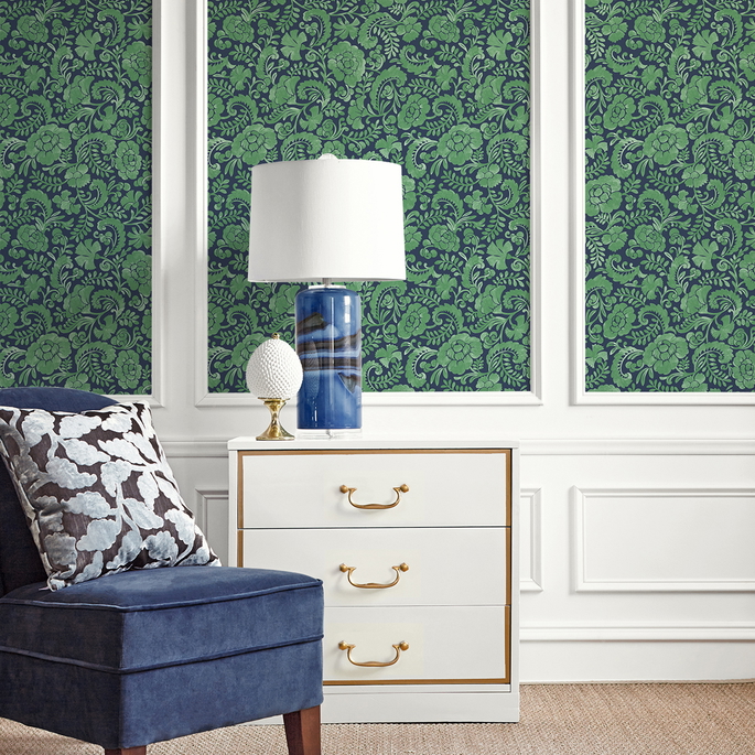 NextWall Peel &amp; Stick Tonal Paisley Spearmint &amp; Navy Wallpaper image 3 of 5