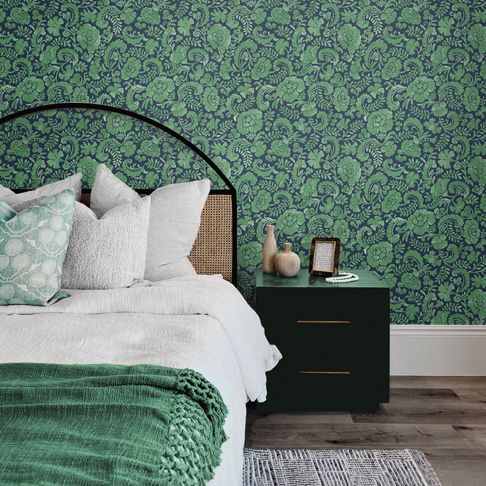 NextWall Peel &amp; Stick Tonal Paisley Spearmint &amp; Navy Wallpaper image 4 of 5