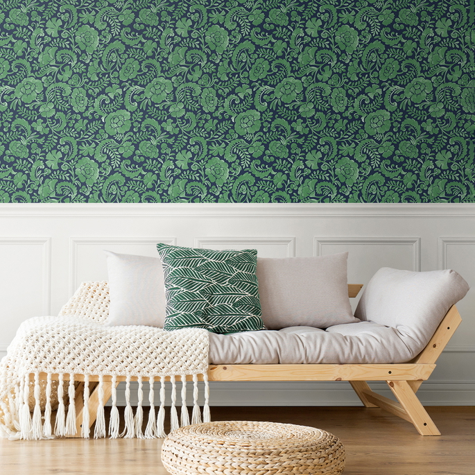 NextWall Peel &amp; Stick Tonal Paisley Spearmint &amp; Navy Wallpaper image 5 of 5