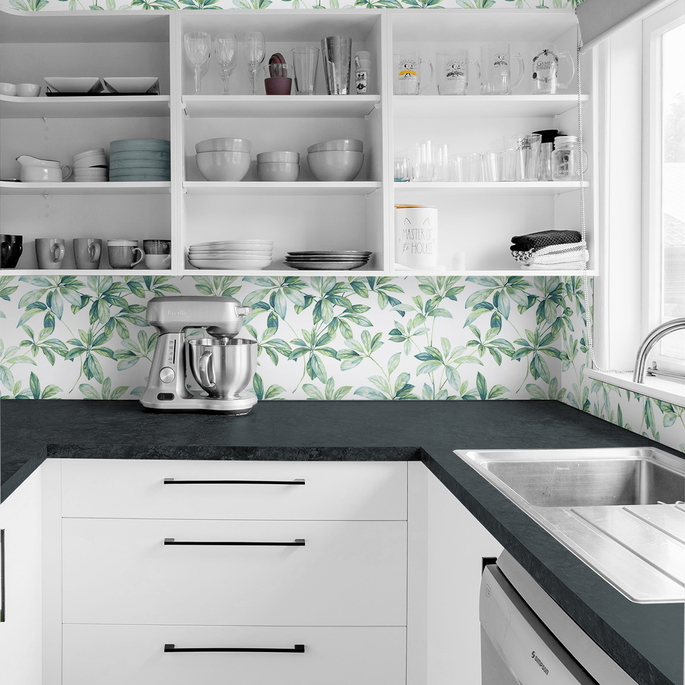 NextWall Peel &amp; Stick Leaf Trail Seaglass Wallpaper image 3 of 5