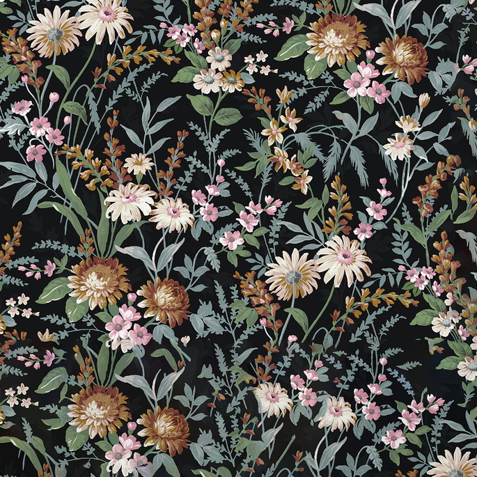 NextWall Peel &amp; Stick Vintage Floral Onyx Wallpaper image 1 of 5
