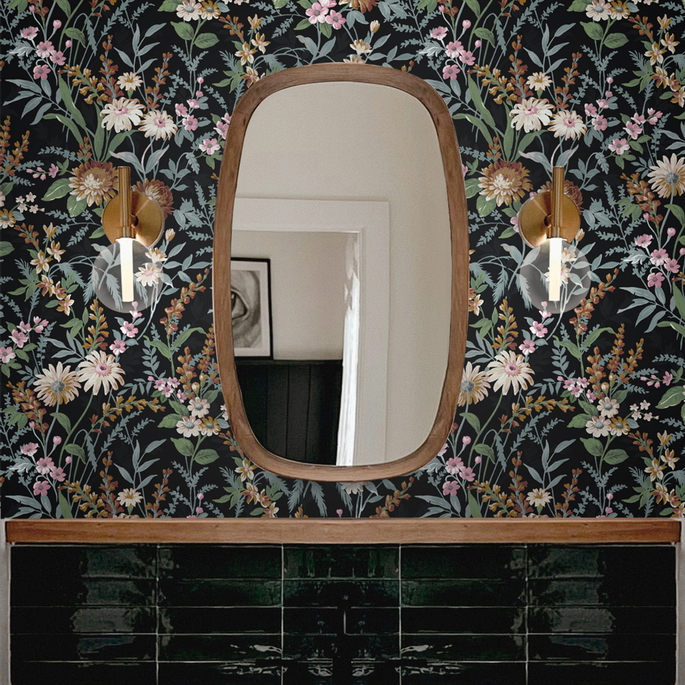 NextWall Peel &amp; Stick Vintage Floral Onyx Wallpaper image 3 of 5