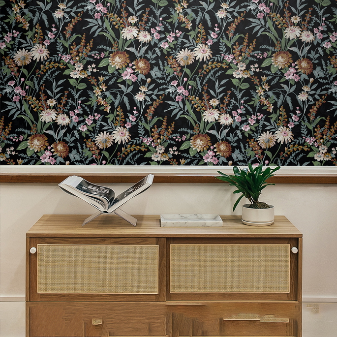 NextWall Peel &amp; Stick Vintage Floral Onyx Wallpaper image 4 of 5