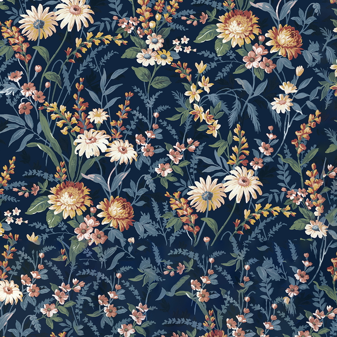 NextWall Peel &amp; Stick Vintage Floral Navy Blue Wallpaper image 1 of 5