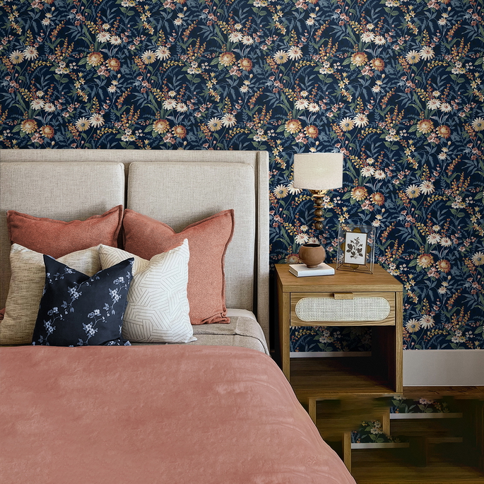 NextWall Peel &amp; Stick Vintage Floral Navy Blue Wallpaper image 2 of 5