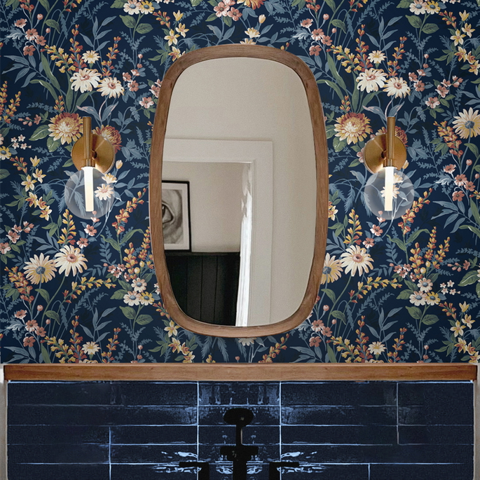 NextWall Peel &amp; Stick Vintage Floral Navy Blue Wallpaper image 3 of 5
