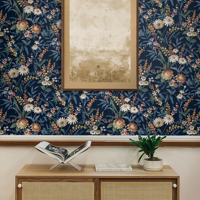 NextWall Peel &amp; Stick Vintage Floral Navy Blue Wallpaper image 4 of 5